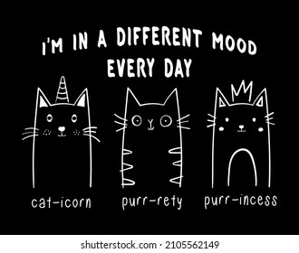 funny cat illustrations with funny slogans for t-shirt print