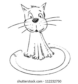 Funny cat isolated on white. Hand drawing sketch vector illustration