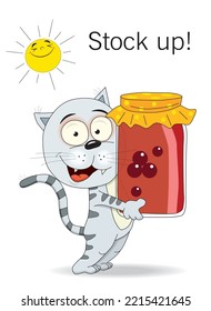 Funny cat with a jar of jam postcard