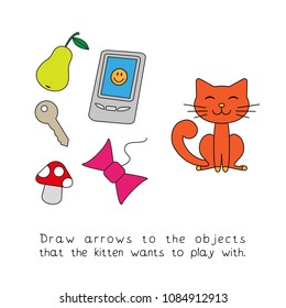Funny cat kids learning game. Vector design for children