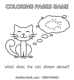 Gracioso juego de aprendizaje para niños gatos. Páginas de libros de coloreo de vectores para niños. Dibuja un sueño de gato. Juego de puntos