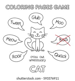 Funny cat kids learning game. Vector coloring book pages for children