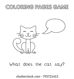 Funny cat kids learning game. Vector coloring book pages for children