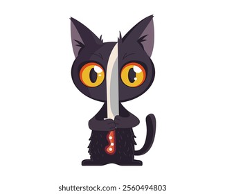 Funny cat with a knife. Cartoon character. Vector.