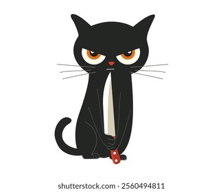 Funny cat with a knife. Cartoon character. Vector.