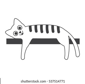 Funny cat lies on a shelf. flat vector illustration isolate on a white background in cartoon style. easy to use