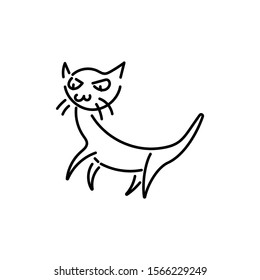 Funny cat . Like a child's hand drawing. Doodle kitten pet. Vector illustration on white background.