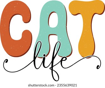 Funny Cat Lover Sublimation Design Graphics. Bold Colorful Wavy Graphics with Cat Paw Symbol makes a Template for Print on Demand Industry.
