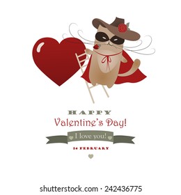 Funny cat macho Valentine. Vector romantic greeting card