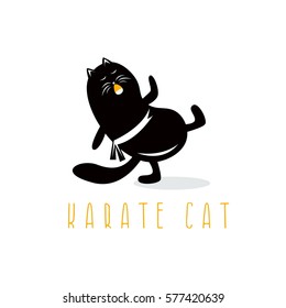 funny cat making karate kick vector design template