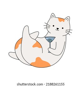 Funny cat with a martini. Cute pet.