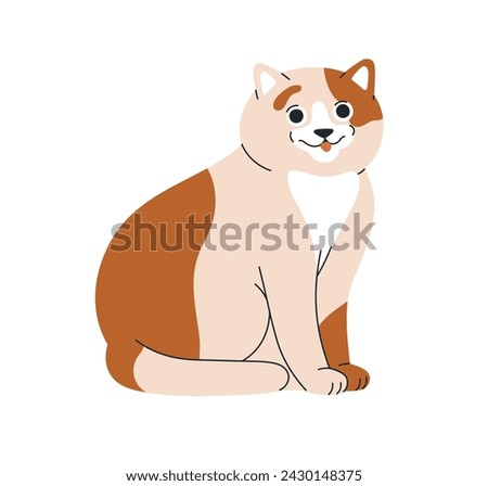 Funny cat. Meme kitty, feline animal with amusing comic face, muzzle. Adorable freaky humor bizzare pussycat. Humorous flat graphic vector illustration isolated on white background