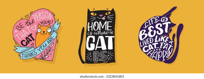 Divertidas frases de letras de Cat Mom. Colección Citas de letras manuales para el diseño de camisetas, etiquetas adhesivas. Vida de mascotas, caligrafía moderna de pincel. Elemento de tipografía de diseño gráfico de inspiración.