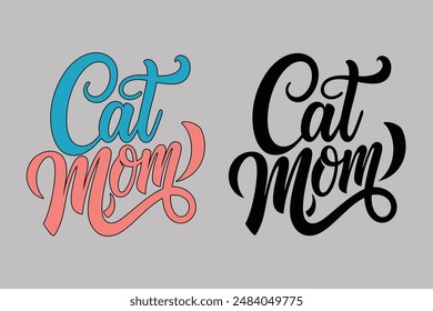 Funny Cat mom Typography with Paws: Vector Art on White Background