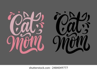 Funny Cat mom Typography with Paws: Vector Art on White Background