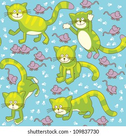 Funny cat and mouse seamless texture