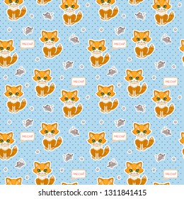 Funny Cat and mouse. Vector seamless pattern for fabric, wallpaper, wrapping paper, for kids