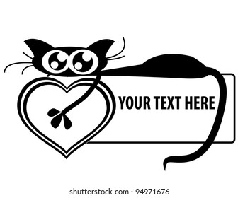 Funny cat on banner with heart