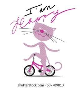 Funny cat on the bicycle vector image isolated.