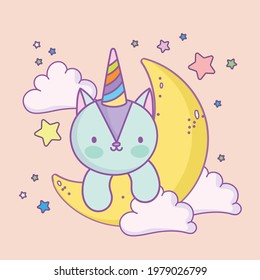 funny cat on moon stars cartoon