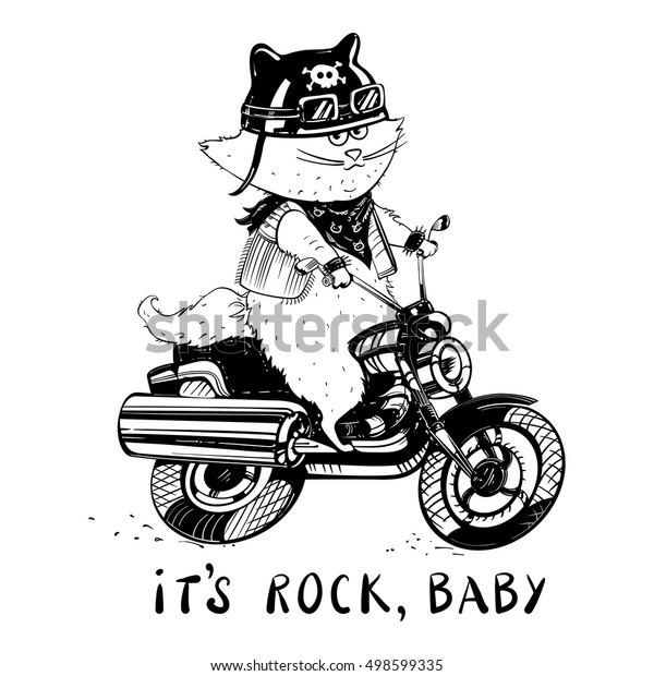 Funny Cat On Motorcycle Cat Biker Stock Vector (Royalty Free) 498599335