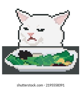 Funny Cat On The Table, Pixel Art Illustration