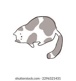 Die sonnige Katze in einem Skizzenstil mit Flecken. Vektorgrafik einzeln auf Doodle. Handgezeichneter Cartoon-Charakter von süßen fetten Haustieren. Die limitierte Pastellpalette ist ideal für den Druck