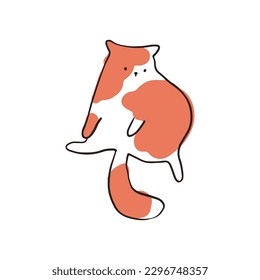 Funny cat in one line sketch style with spots. Vector isolated doodle illustration. Hand drawn cartoon character of cute fat pets. The limited pastel palette is ideal for printing