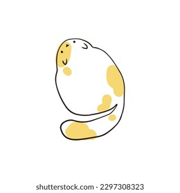 Un gato gracioso en un estilo de esbozo de línea con puntos. Ilustración de doodle aislada por vectores. Caricatura dibujada a mano de mascotas lindas gordas. La paleta en tonos pastel es ideal para imprimir