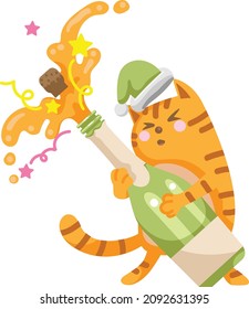 funny cat open a bottle of champagne.
