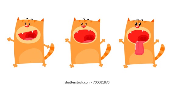 Funny Cat with open mouth. Cartoon style vector illustration