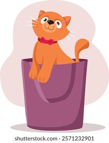 
Funny Cat Out of the Bag Concept Illustration Design Character. Cute adorable pet feeling playful and fun 
