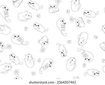 Funny cat pattern on a white background. A pattern depicting kittens in different poses on a white background. Vector graphics. Cute EPS 10 illustration