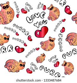 Funny cat pattern. Vector illustration of cute cartoon kitty cat.