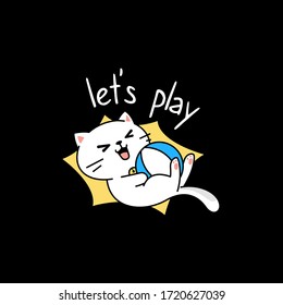 Funny cat playing ball flat vector illustration