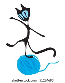 funny cat playing with a ball of wool yarn