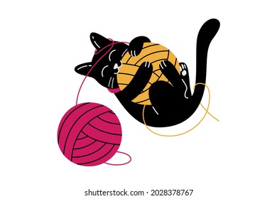 Funny cat playing with yarn
