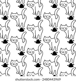 funny cat and poop vector pattern