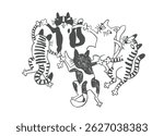 Funny Cat Poses, Ugly Comic Hand Drawn Sketches