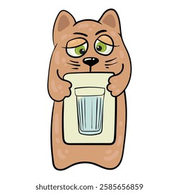 Funny cat with a poster with milk. Cute fluffy animal holding a poster. Vector illustration on white background for lettering, t-shirt, sticker, label. Animal rights protection