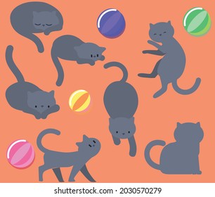 Funny cat postures with colorful balls