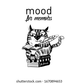 Funny cat printdesign. Vector sketch illustration