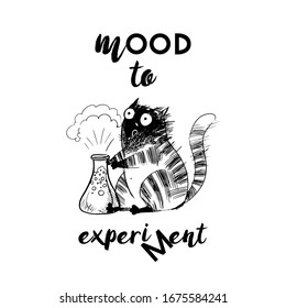 Funny cat printdesign. Vector sketch illustration