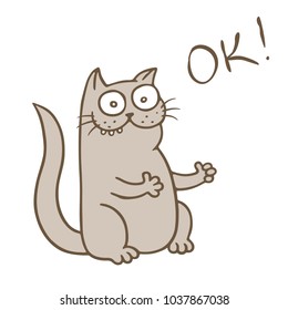 Funny cat puts on the likes. It was wonderful. Vector Illustration. Cute cartoon pet.