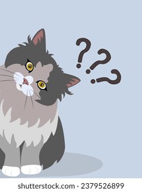 Un gato gracioso con signo de interrogación. Ilustración vectorial.