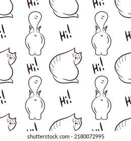 Funny cat. Rear view. Seamless pattern. Template for the design. Sketch, cartoon.
