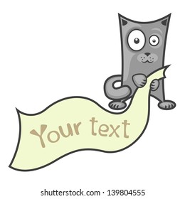 funny cat with ribbon frame for the text in the clutches