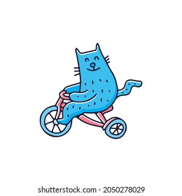 Funny cat riding a bicycle illustration. Vector graphics for t-shirt prints and other uses.