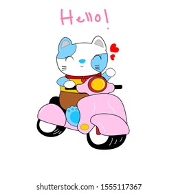 
Funny cat riding a scooter. cartoon designs for children's t-shirts