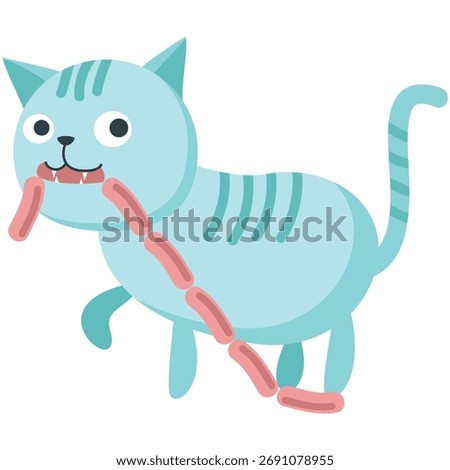 Funny cat with sausage in mouth vector icon